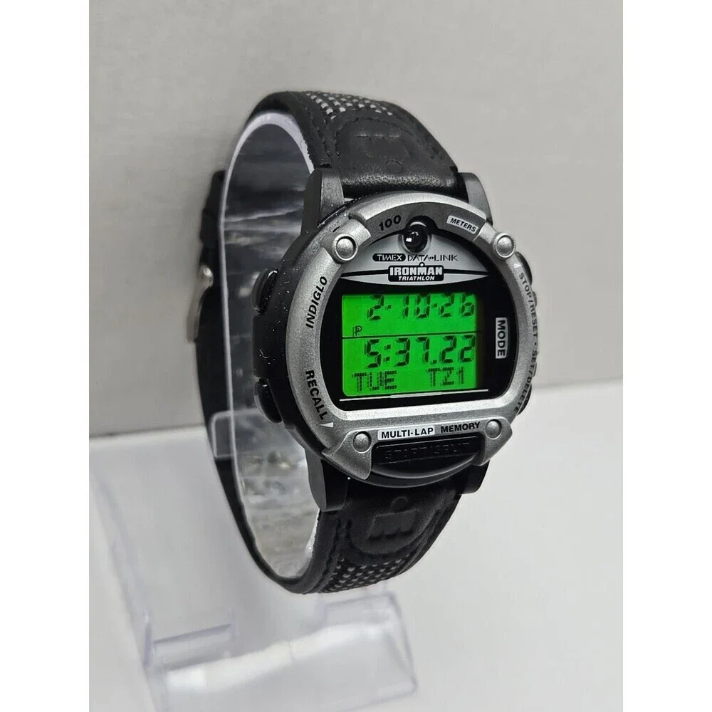 Vintage Timex Data Link Ironman Triathlon Watch Multi Lap New Battery -    Read